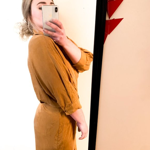 Zara Dresses & Skirts - NWOT ZARA pleated shirt dress button down toffee L